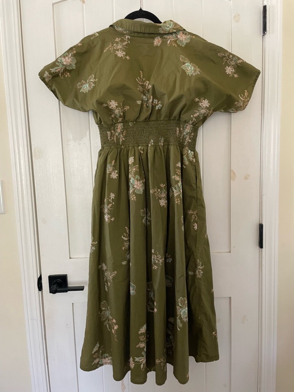 Entro Olive Green Floral Zip Front Midi Dress size L Cotton - Picture 2 of 6